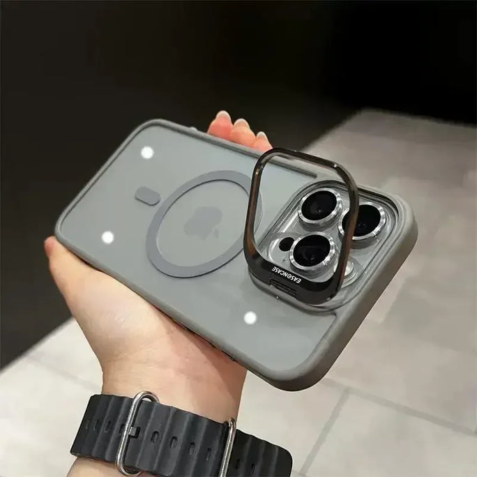Luxury Magnetic Shockproof Phone Case For iPhone 15 16 14 13 12 11 Pro Max 16 Plus For Magsafe Stand Glass Lens Protector Cover