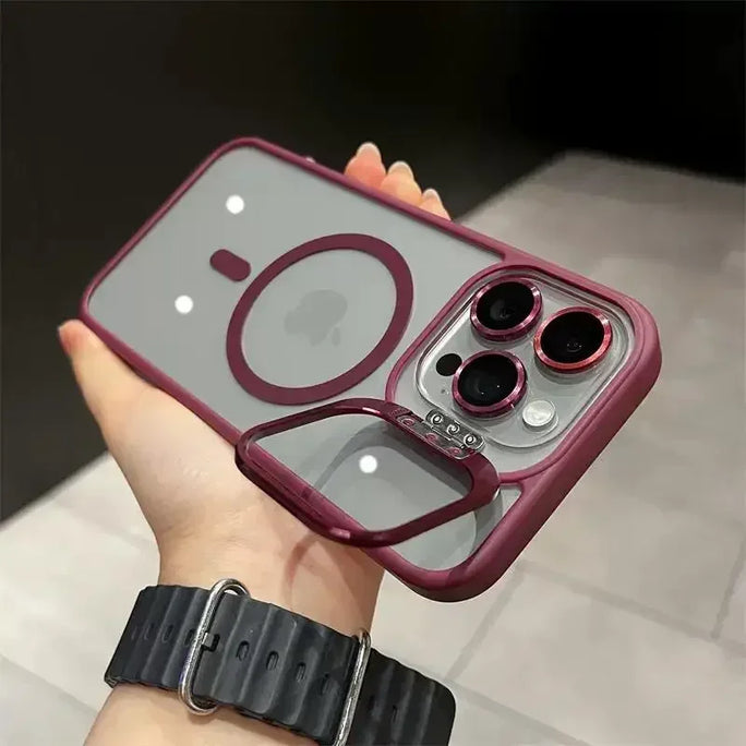Luxury Magnetic Shockproof Phone Case For iPhone 15 16 14 13 12 11 Pro Max 16 Plus For Magsafe Stand Glass Lens Protector Cover