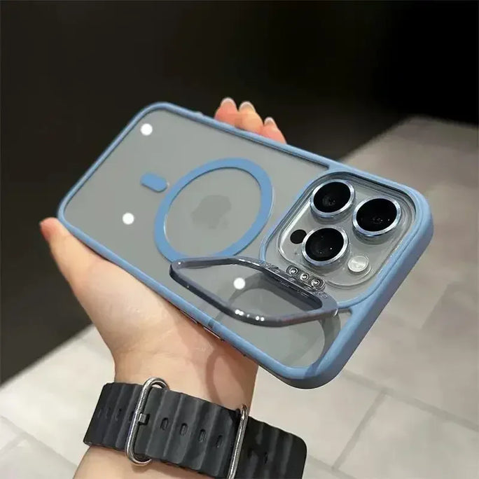 Luxury Magnetic Shockproof Phone Case For iPhone 15 16 14 13 12 11 Pro Max 16 Plus For Magsafe Stand Glass Lens Protector Cover