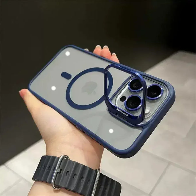 Luxury Magnetic Shockproof Phone Case For iPhone 15 16 14 13 12 11 Pro Max 16 Plus For Magsafe Stand Glass Lens Protector Cover