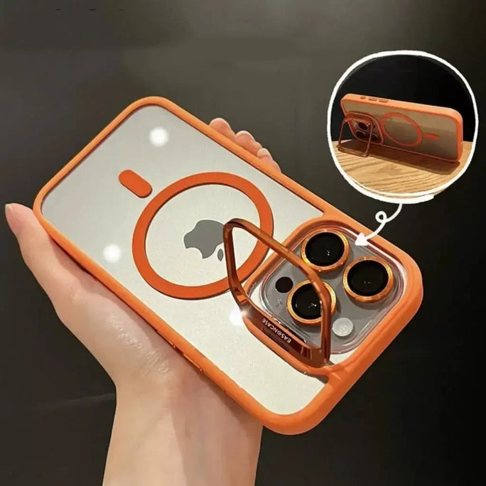 Luxury Magnetic Shockproof Phone Case For iPhone 15 16 14 13 12 11 Pro Max 16 Plus For Magsafe Stand Glass Lens Protector Cover