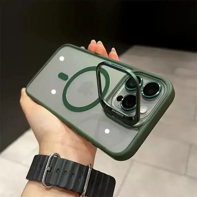 Luxury Magnetic Shockproof Phone Case For iPhone 15 16 14 13 12 11 Pro Max 16 Plus For Magsafe Stand Glass Lens Protector Cover