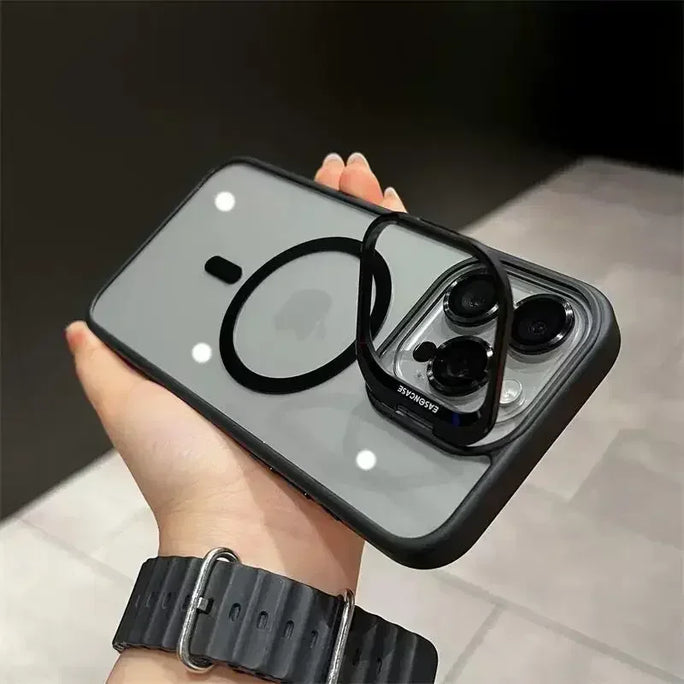 Luxury Magnetic Shockproof Phone Case For iPhone 15 16 14 13 12 11 Pro Max 16 Plus For Magsafe Stand Glass Lens Protector Cover