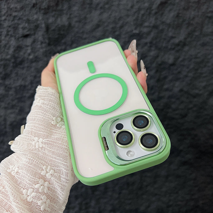 Luxury Magnetic Shockproof Phone Case For iPhone 15 16 14 13 12 11 Pro Max 16 Plus For Magsafe Stand Glass Lens Protector Cover