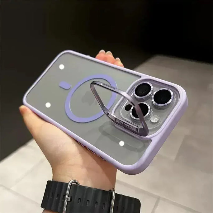 Luxury Magnetic Shockproof Phone Case For iPhone 15 16 14 13 12 11 Pro Max 16 Plus For Magsafe Stand Glass Lens Protector Cover