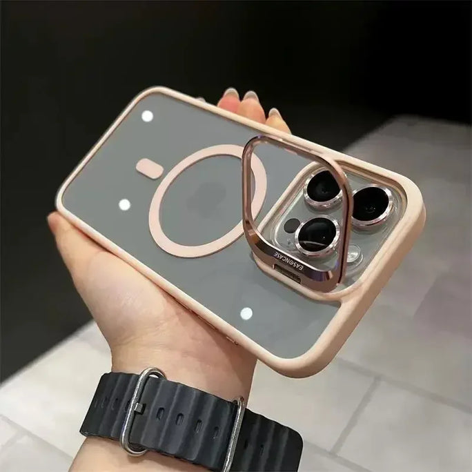 Luxury Magnetic Shockproof Phone Case For iPhone 15 16 14 13 12 11 Pro Max 16 Plus For Magsafe Stand Glass Lens Protector Cover